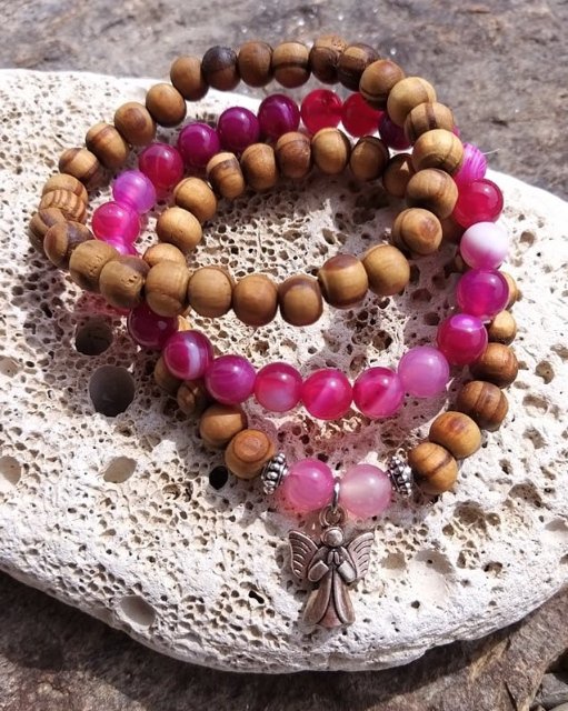 Set dřevěných náramků s achátem > varianta Dámská a dětská