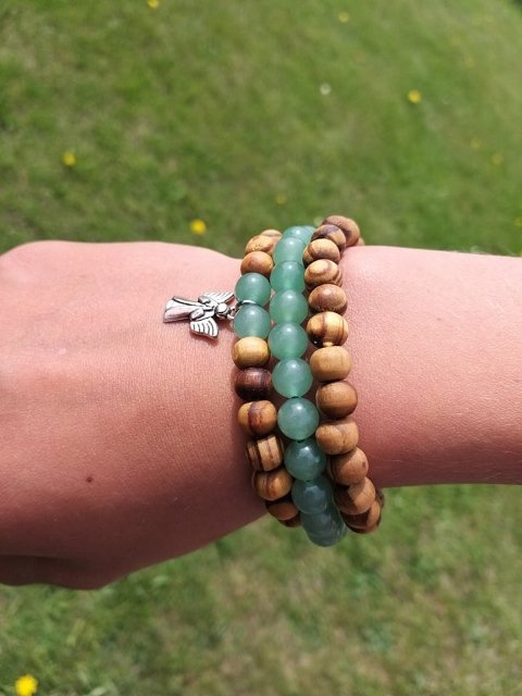 Set dřevěných náramků s avanturínem > varianta Dámská a dětská