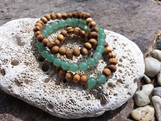 Set dřevěných náramků s avanturínem > varianta Dámská a dětská