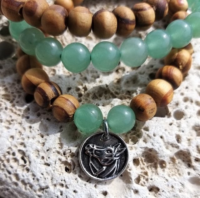 Set dřevěných náramků s avanturínem > varianta Dámská a dětská