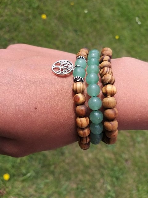 Set dřevěných náramků s avanturínem > varianta Dámská a dětská