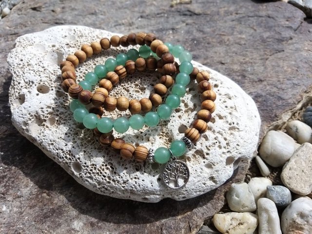 Set dřevěných náramků s avanturínem > varianta Dámská a dětská