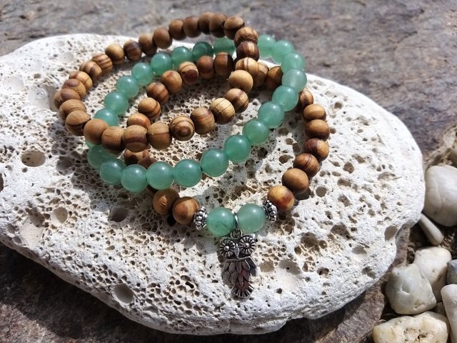 Set dřevěných náramků s avanturínem > varianta Dámská a dětská