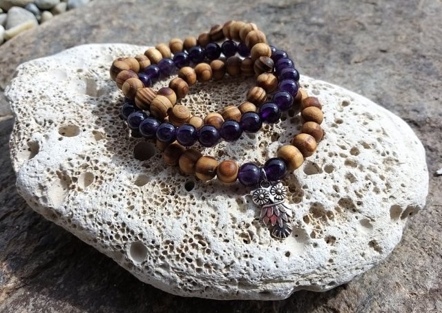 Set dřevěných náramků s ametystem > varianta PÁNSKÁ,DÁMSKÁ,DĚTSKÁ