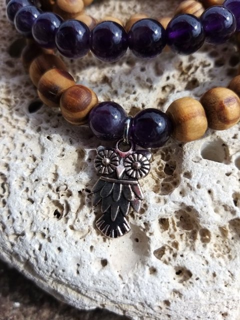 Set dřevěných náramků s ametystem > varianta PÁNSKÁ,DÁMSKÁ,DĚTSKÁ