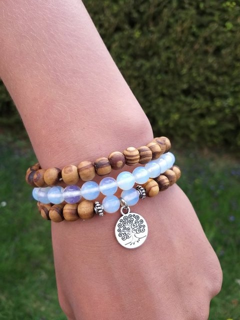 Set dřevěných náramků s měsíčním kamenem > varianta PÁNSKÁ, DÁMSKÁ, DĚTSKÁ