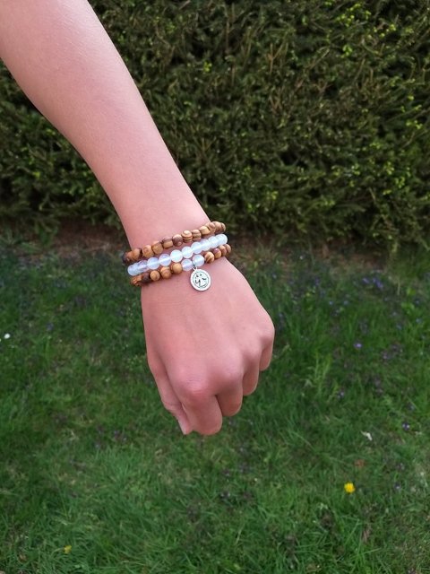 Set dřevěných náramků s měsíčním kamenem > varianta pánská, dámská, dětská