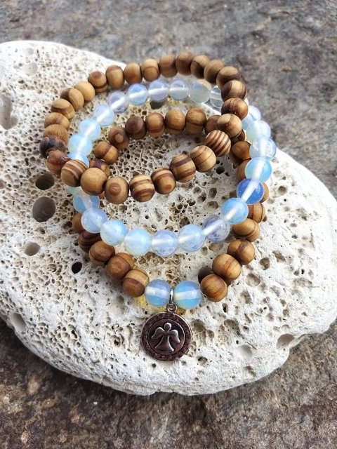 Set dřevěných náramků s měsíčním kamenem > varianta pánská, dámská, dětská