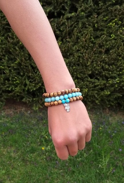 Set dřevěných náramků s amazonitem > varianta PÁNSKÁ, DÁMSKÁ, DĚTSKÁ