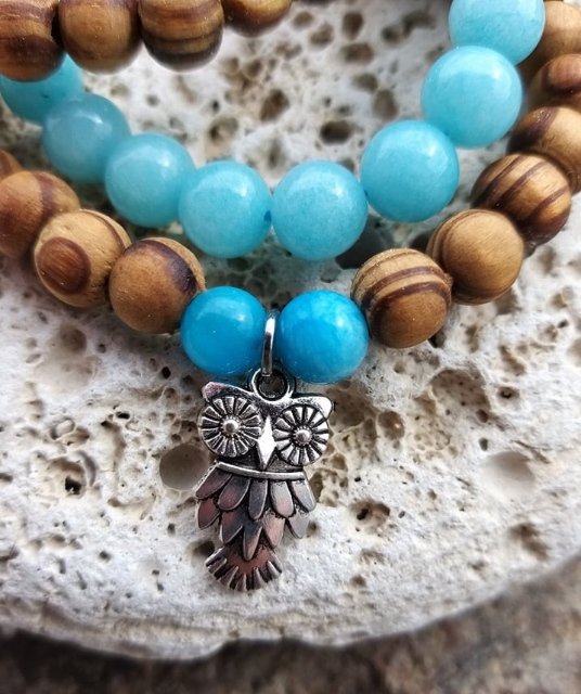 Set dřevěných náramků s amazonitem > varianta PÁNSKÁ, DÁMSKÁ, DĚTSKÁ