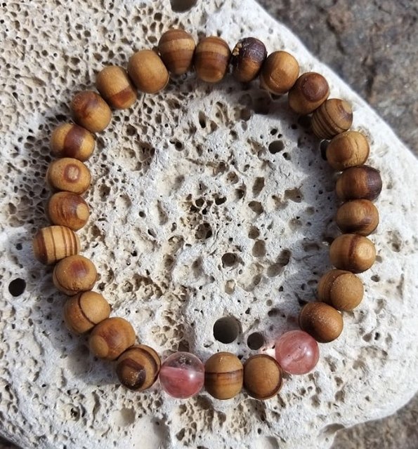 Pár růžového křišťálu se dřevem > varianta PÁNSKÁ, DÁMSKÁ, DĚTSKÁ