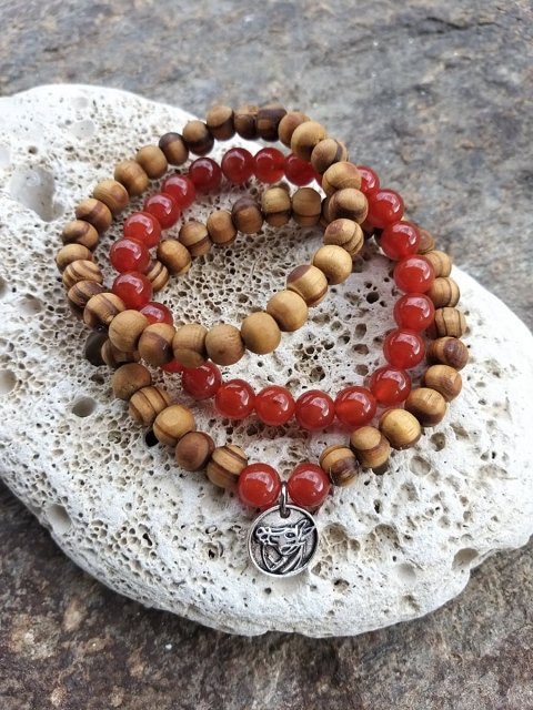 Set dřevěných náramků s karneolem > varianta PÁNSKÁ, DÁMSKÁ, DĚTSKÁ