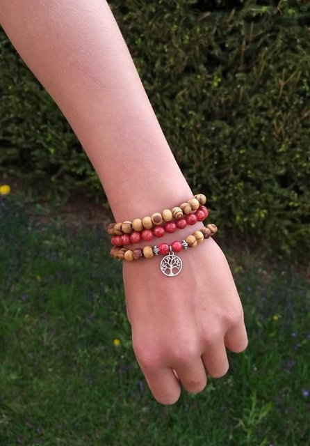 Set dřevěných náramků s Korálem > varianta PÁNSKÁ, DÁMSKÁ, DĚTSKÁ