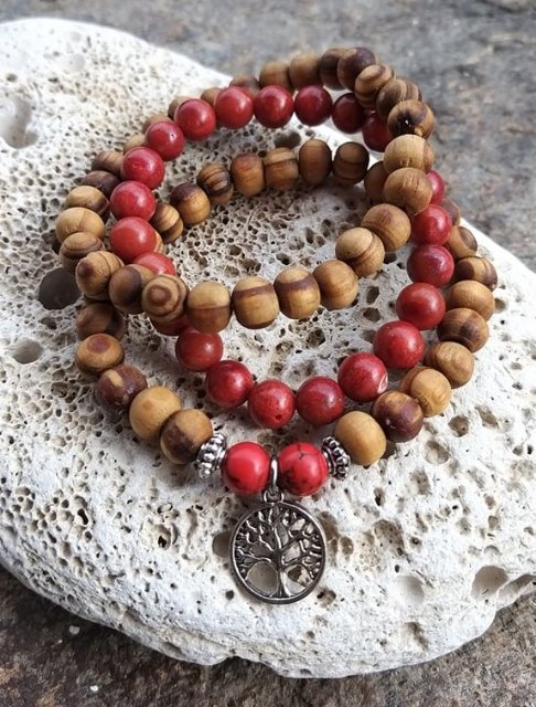 Set dřevěných náramků s Korálem > varianta PÁNSKÁ, DÁMSKÁ, DĚTSKÁ