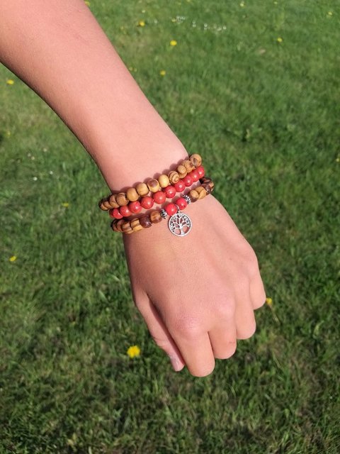 Set dřevěných náramků s Korálem > varianta PÁNSKÁ, DÁMSKÁ, DĚTSKÁ