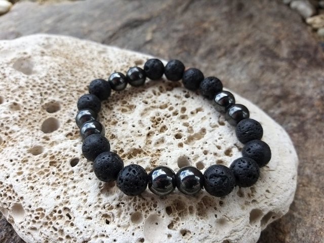 Pánský náramek z lávy s hematitem > varianta pánský