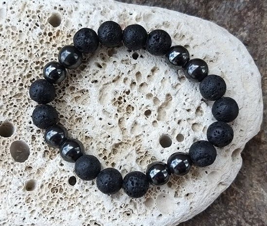 Pánský náramek z lávy s hematitem > varianta pánský