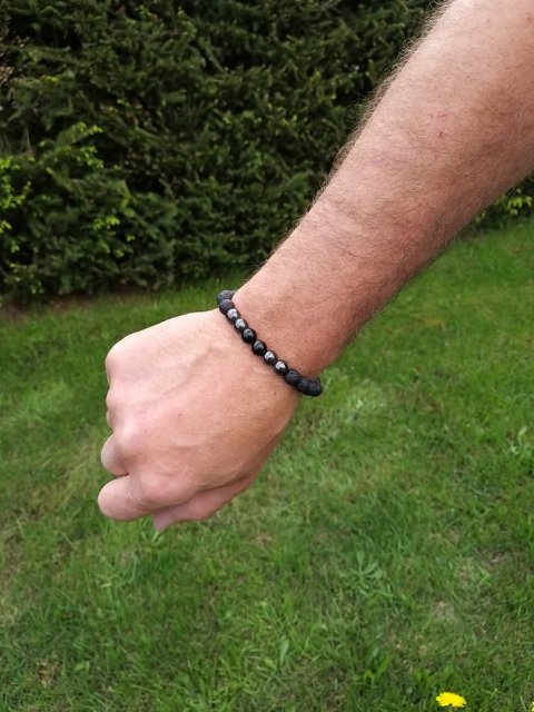 Pánský náramek z lávy s onyxem a hematitem > varianta pánský