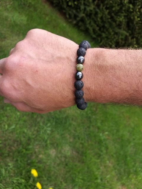 Pánský náramek z lávy s unakitem a hematitem > varianta pánský
