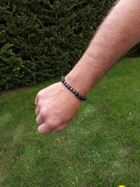 Pánský náramek z lávy se sodalitem a hematitem > varianta pánský