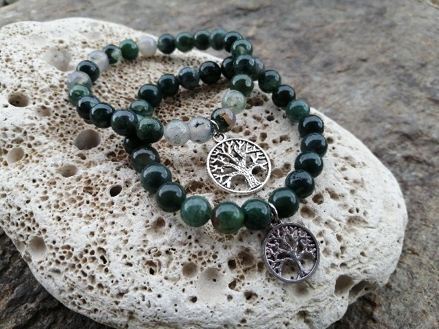 Náramek se stromem života - Achát mechový > varianta PÁNSKÁ, DÁMSKÁ, DĚTSKÁ