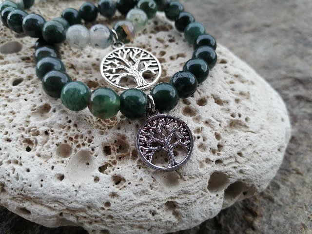 Náramek se stromem života - Achát mechový > varianta PÁNSKÁ, DÁMSKÁ, DĚTSKÁ