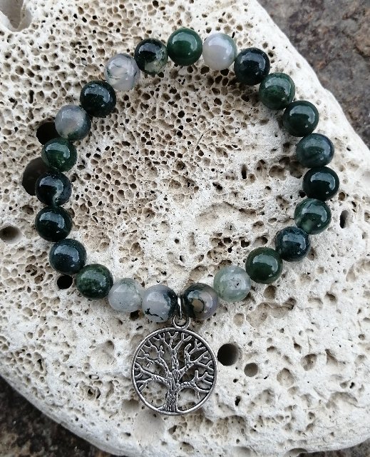 Náramek se stromem života - Achát mechový > varianta PÁNSKÁ, DÁMSKÁ, DĚTSKÁ