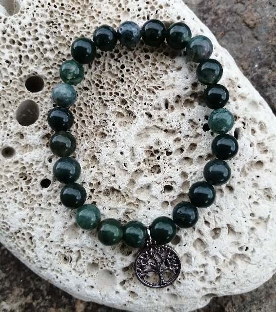 Náramek se stromem života - Achát mechový > varianta PÁNSKÁ, DÁMSKÁ, DĚTSKÁ