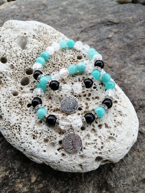 Náramek se stromem života - Onyx,amazonit,křišťál > varianta PÁNSKÁ, DÁMSKÁ, DĚTSKÁ