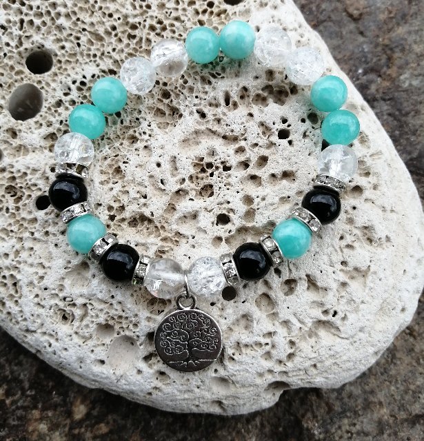 Náramek se stromem života - Onyx,amazonit,křišťál > varianta PÁNSKÁ, DÁMSKÁ, DĚTSKÁ