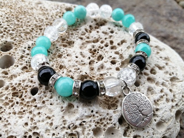 Náramek se stromem života - Onyx,amazonit,křišťál > varianta PÁNSKÁ, DÁMSKÁ, DĚTSKÁ