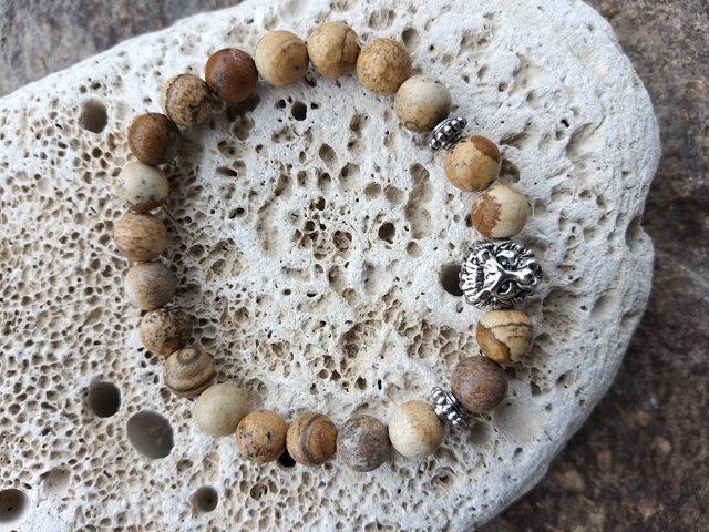 Náramek s lví hlavou - Jaspis obrázkový > varianta PÁNSKÁ, DÁMSKÁ, DĚTSKÁ