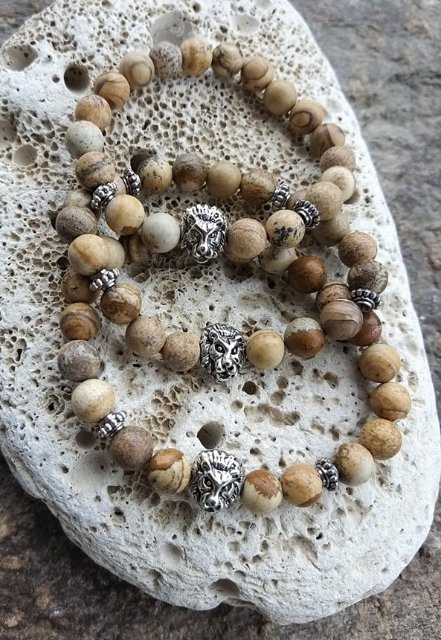 Náramek s lví hlavou - Jaspis obrázkový > varianta PÁNSKÁ, DÁMSKÁ, DĚTSKÁ