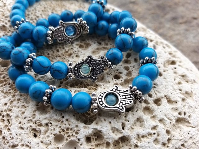 Náramek s rukou fatimy - Tyrkys > varianta PÁNSKÁ, DÁMSKÁ, DĚTSKÁ