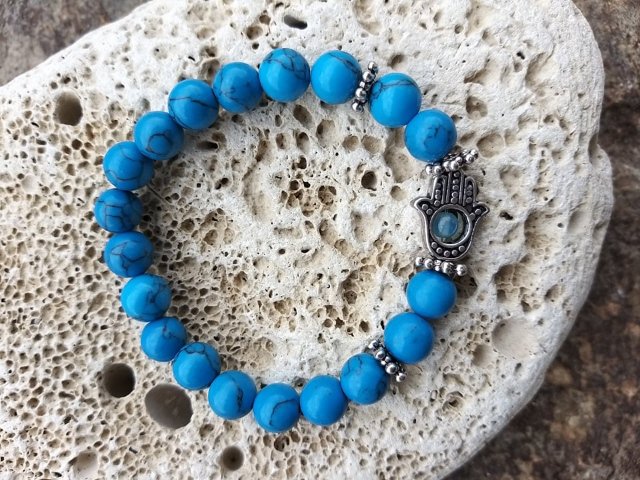 Náramek s rukou fatimy - Tyrkys > varianta PÁNSKÁ, DÁMSKÁ, DĚTSKÁ