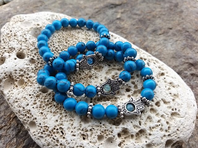 Náramek s rukou fatimy - Tyrkys > varianta PÁNSKÁ, DÁMSKÁ, DĚTSKÁ