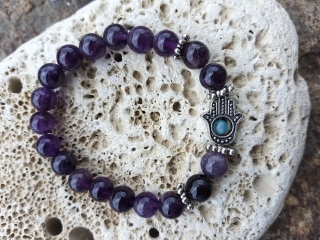 Náramek s rukou fatimy - Ametyst > varianta PÁNSKÁ, DÁMSKÁ, DĚTSKÁ