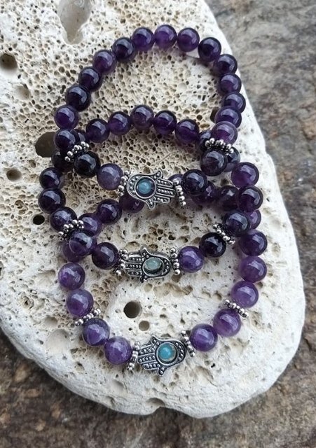 Náramek s rukou fatimy - Ametyst > varianta PÁNSKÁ, DÁMSKÁ, DĚTSKÁ