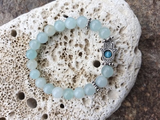 Náramek s rukou fatimy - Aqvamarín > varianta PÁNSKÁ, DÁMSKÁ, DĚTSKÁ