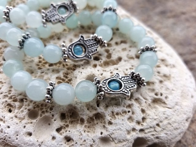 Náramek s rukou fatimy - Aqvamarín > varianta PÁNSKÁ, DÁMSKÁ, DĚTSKÁ