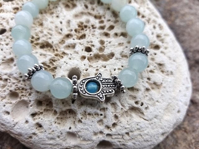 Náramek s rukou fatimy - Aqvamarín > varianta PÁNSKÁ, DÁMSKÁ, DĚTSKÁ