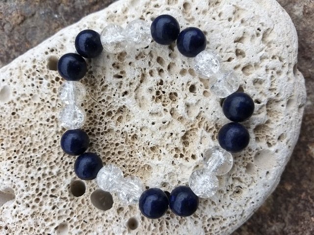 Náramek z praskaného křišťálu a lapisu > varianta PÁNSKÁ, DÁMSKÁ, DĚTSKÁ