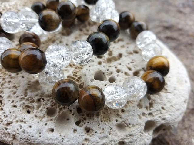 Náramek z praskaného křišťálu a tygřího oka > varianta PÁNSKÁ, DÁMSKÁ, DĚTSKÁ