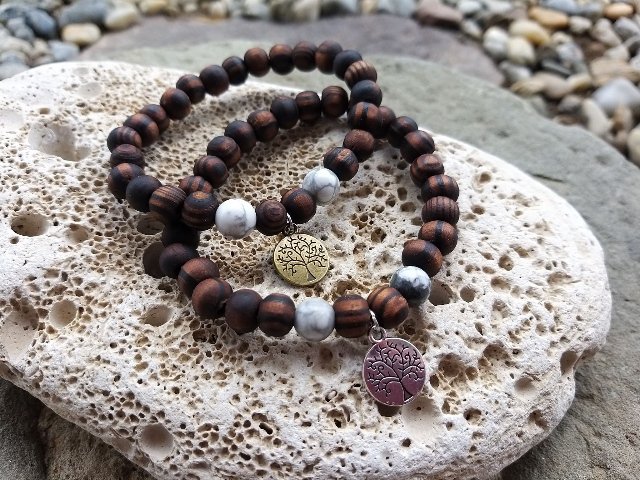 Set náramků z ořešáku s magnezitem > varianta PÁNSKÁ, DÁMSKÁ, DĚTSKÁ