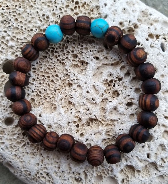 Náramek z ořešáku s tyrkysem > varianta PÁNSKÁ, DÁMSKÁ, DĚTSKÁ