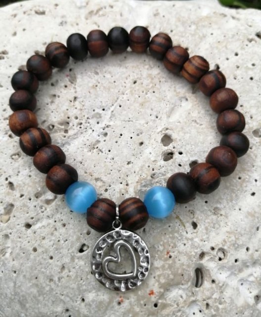 Dřevěný náramek s modrým ulexitem > varianta PÁNSKÁ, DÁMSKÁ, DĚTSKÁ