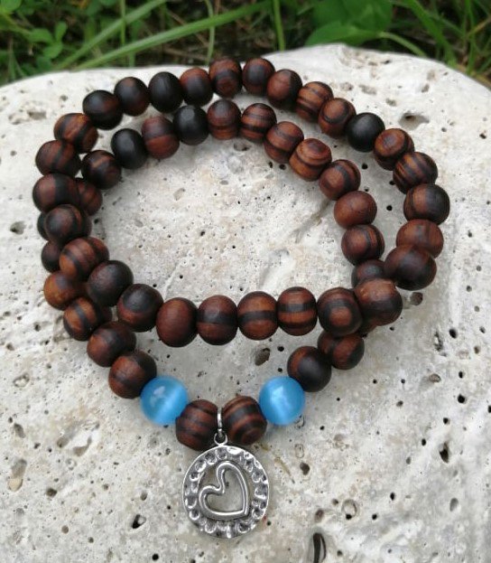 Dřevěný náramek s modrým ulexitem > varianta PÁNSKÁ, DÁMSKÁ, DĚTSKÁ