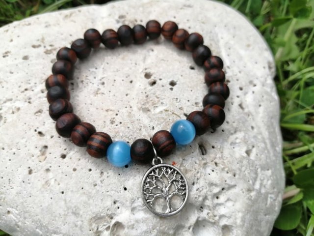 Dřevěný náramek s modrým ulexitem > varianta PÁNSKÁ, DÁMSKÁ, DĚTSKÁ