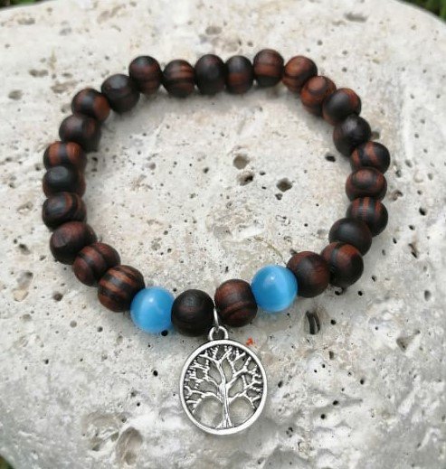 Dřevěný náramek s modrým ulexitem > varianta PÁNSKÁ, DÁMSKÁ, DĚTSKÁ