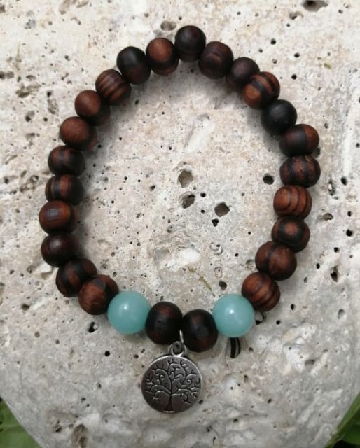 Dřevěný náramek s Amazonitem > varianta PÁNSKÁ, DÁMSKÁ, DĚTSKÁ